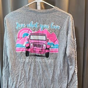 Simply Southern Gray Long T-Shirt Womens Small Pink Jeep "Live What You Love"